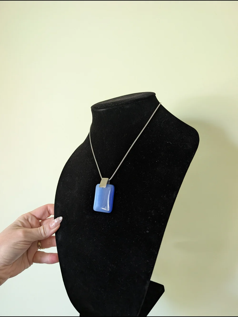 Blue Glass Pendant Necklace with Silver Bail - Picture 3 of 9